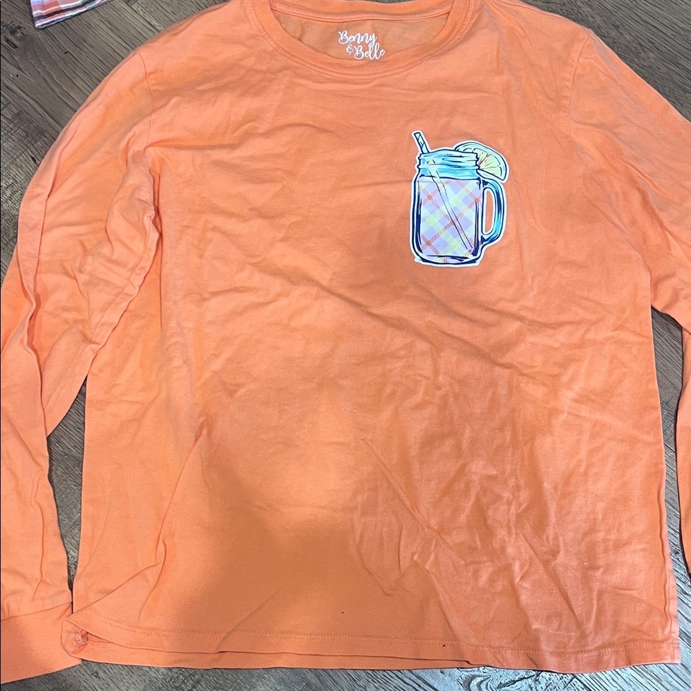 Orange Long Sleeve Tee with Mason Jar Design fits like XS/S